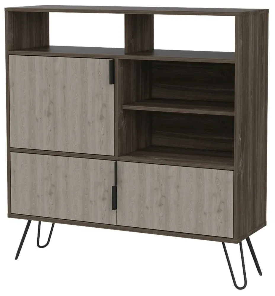 Navarro Small Sideboard with Hairpin Legs - Grey, Oak Effect