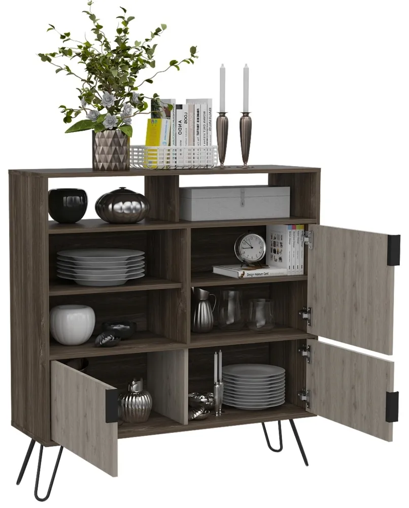 Navarro Small Sideboard with Hairpin Legs - Grey, Oak Effect