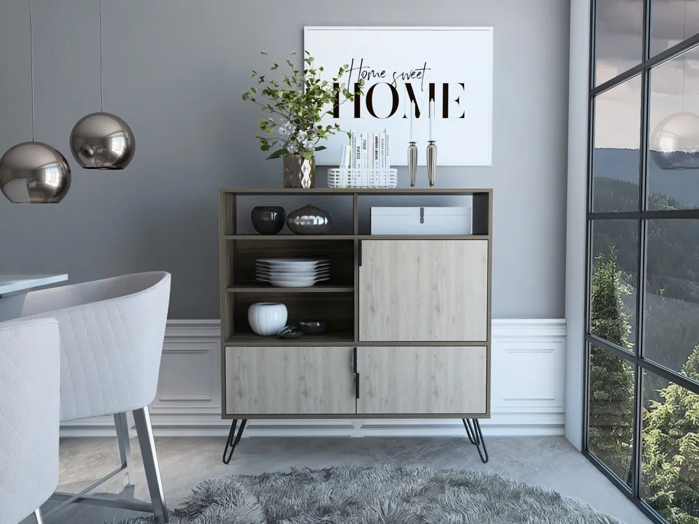 Navarro Small Sideboard with Hairpin Legs - Grey, Oak Effect