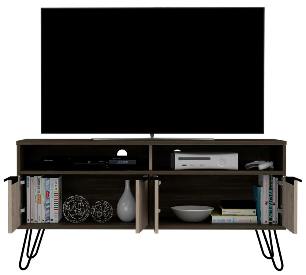 Navarro TV Unit with Hairpin Legs - Grey, Oak Effect