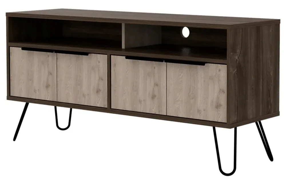 Navarro TV Unit with Hairpin Legs - Grey, Oak Effect