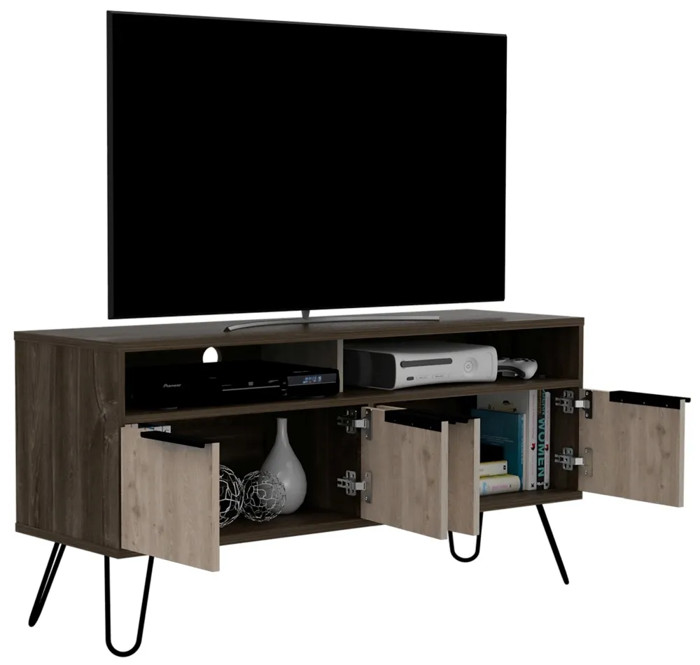 Navarro TV Unit with Hairpin Legs - Grey, Oak Effect