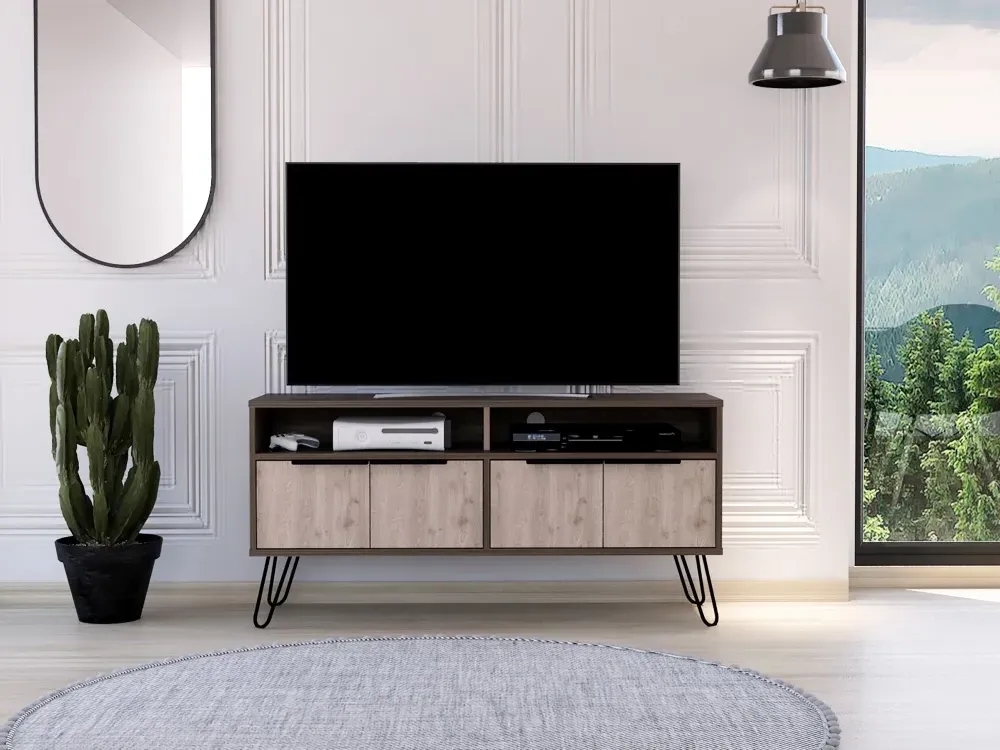 Navarro TV Unit with Hairpin Legs - Grey, Oak Effect