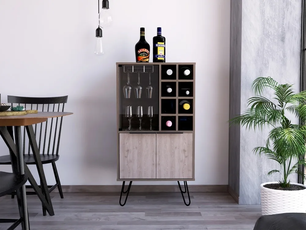 Navarro Wine Cabinet with Hairpin Legs - Grey, Oak Effect