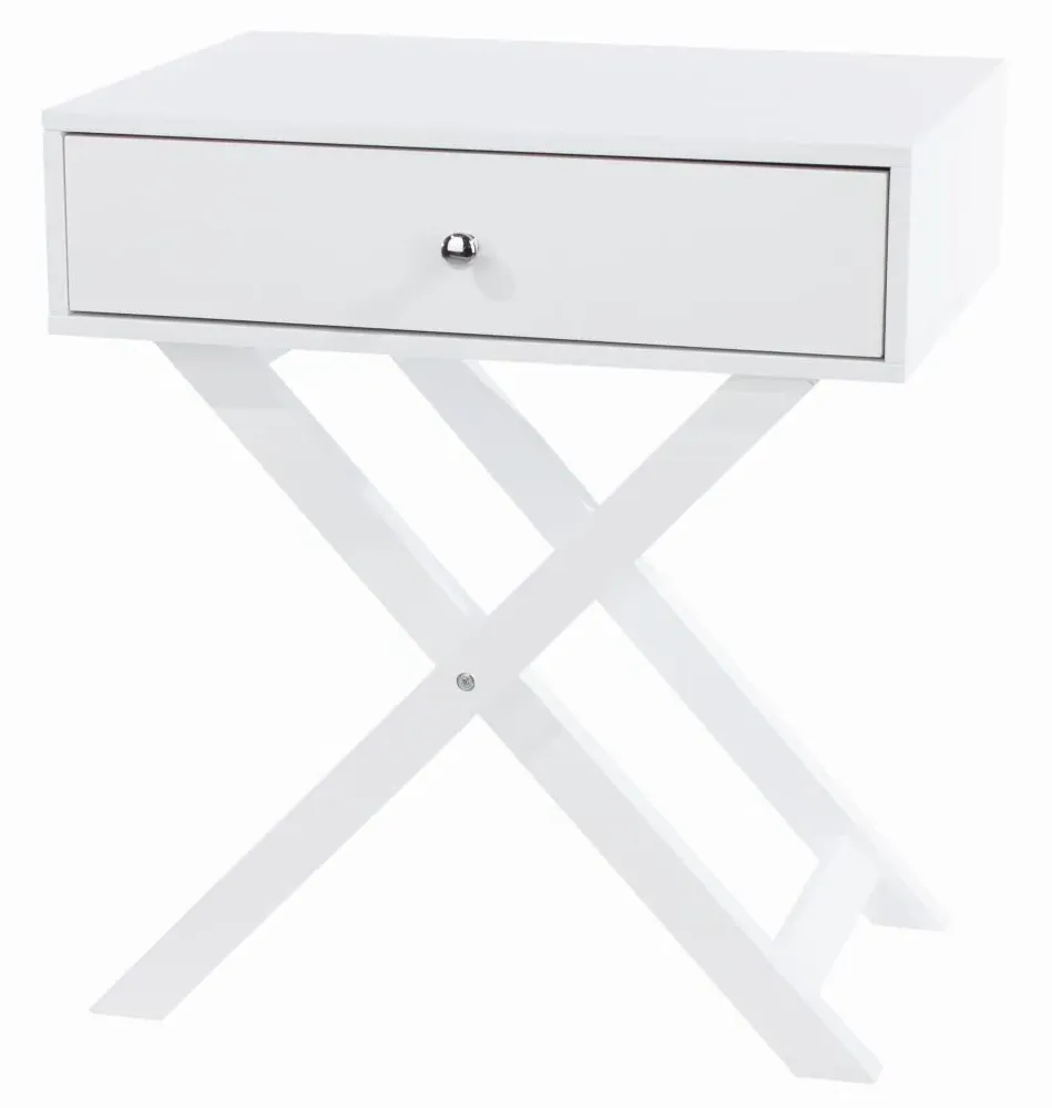 Ozark 1 Drawer Bedside Cabinet with X Legs - White