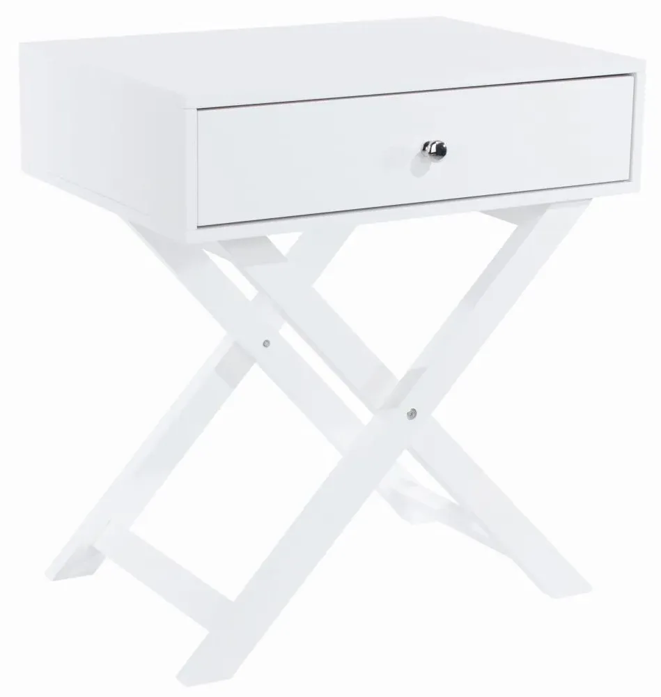 Ozark 1 Drawer Bedside Cabinet with X Legs - White