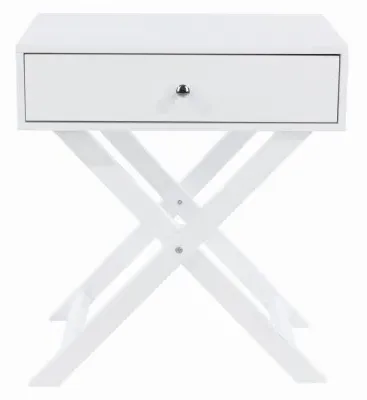 Ozark 1 Drawer Bedside Cabinet with X Legs - White image