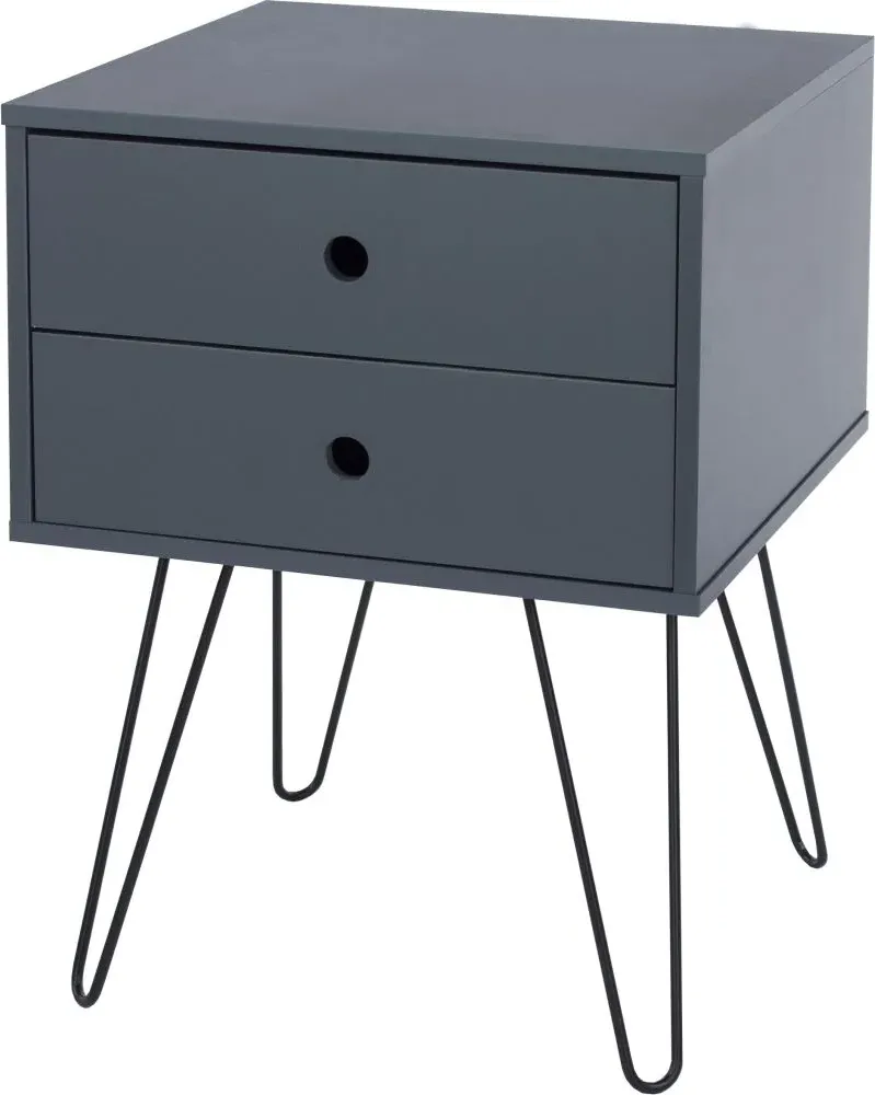 Ozark 2 Drawer Bedside Cabinet with Hairpin Legs - Midnight Blue