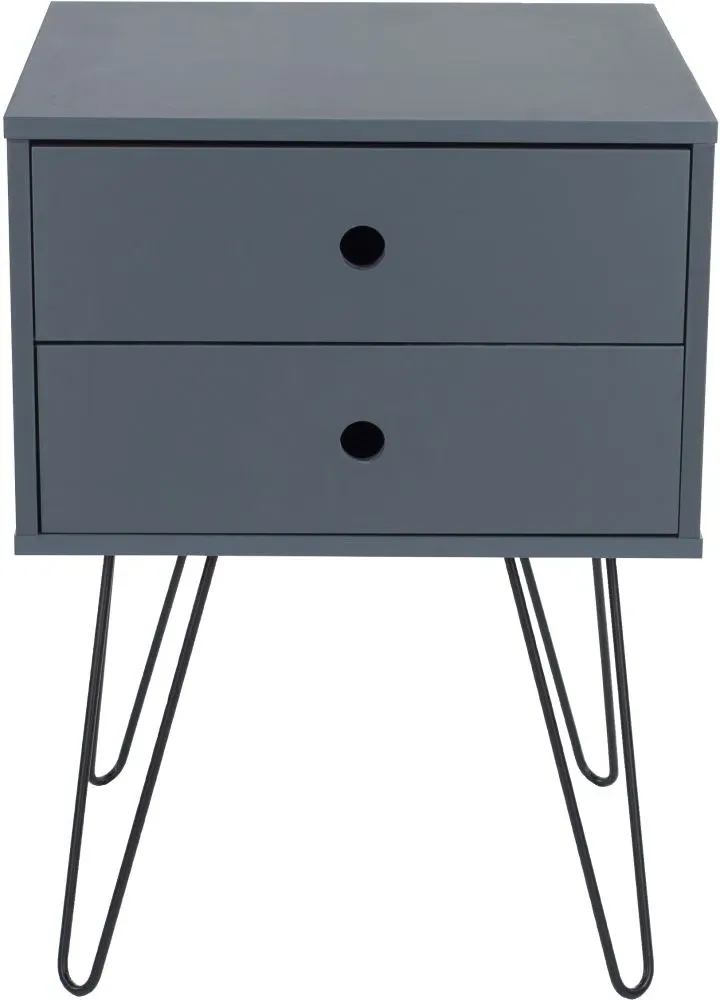 Ozark 2 Drawer Bedside Cabinet with Hairpin Legs - Midnight Blue