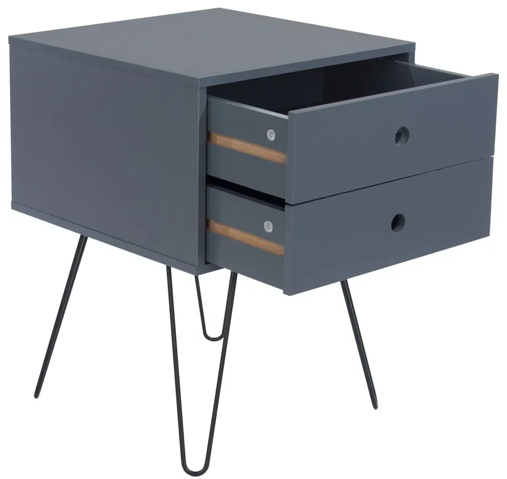 Ozark 2 Drawer Bedside Cabinet with Hairpin Legs - Midnight Blue