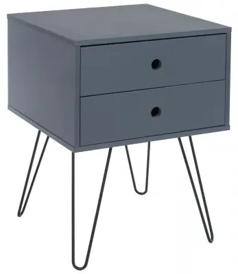 Ozark 2 Drawer Bedside Cabinet with Hairpin Legs - Midnight Blue