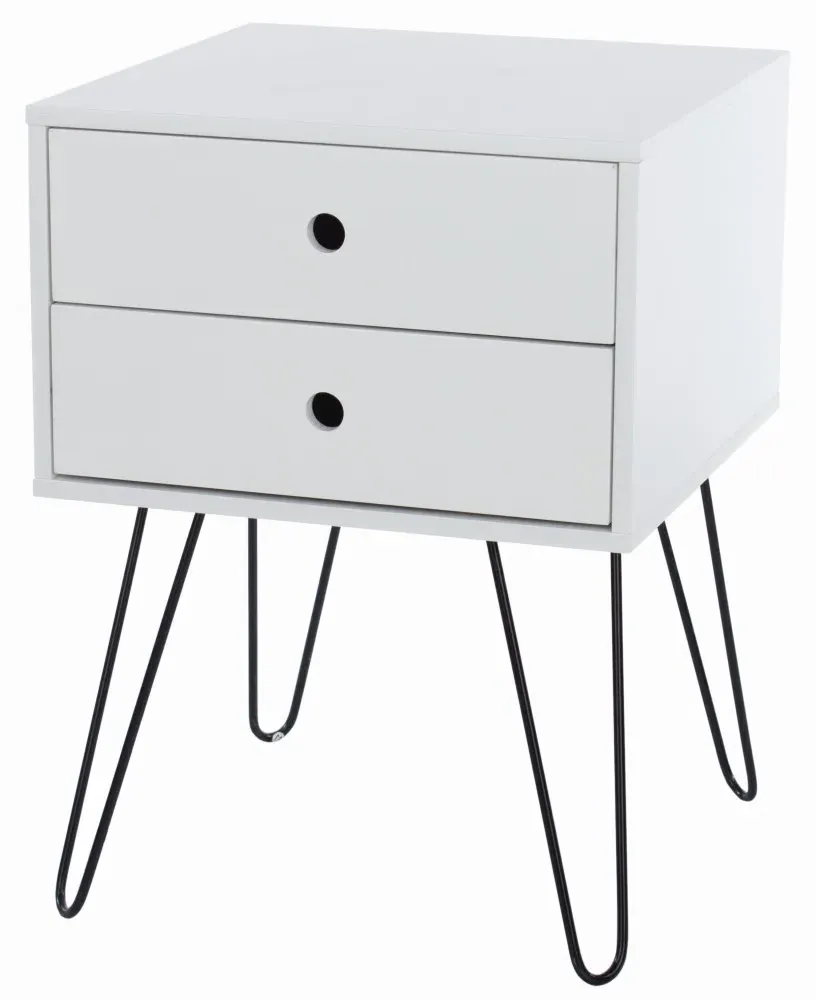 Ozark 2 Drawer Bedside Cabinet with Hairpin Legs - White