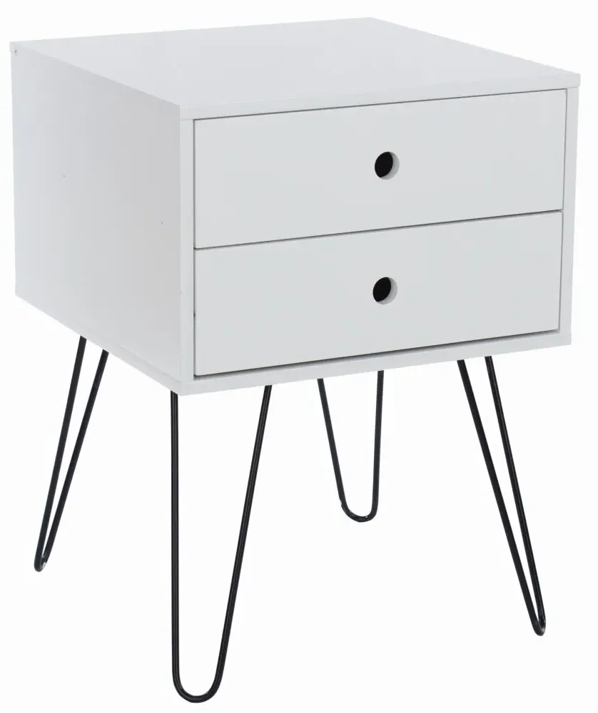 Ozark 2 Drawer Bedside Cabinet with Hairpin Legs - White