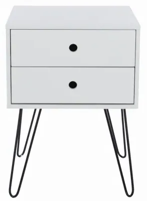 Ozark 2 Drawer Bedside Cabinet with Hairpin Legs - White