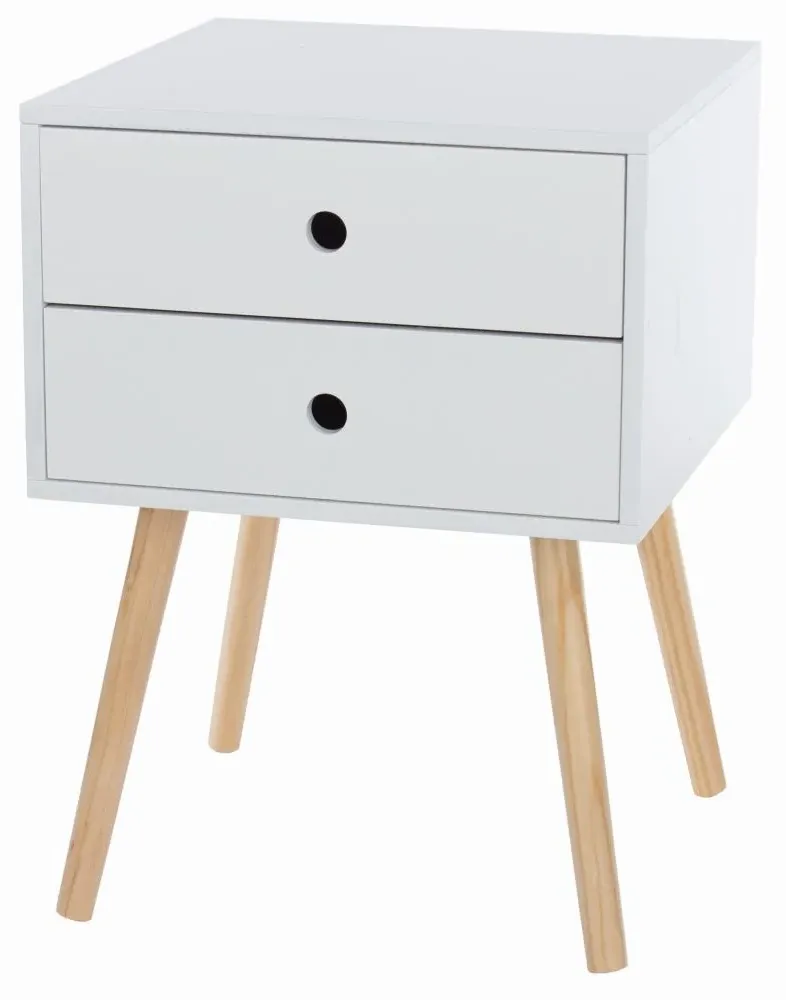 Ozark 2 Drawer Bedside Cabinet with Wooden Legs - White