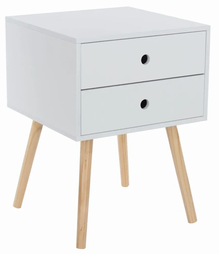 Ozark 2 Drawer Bedside Cabinet with Wooden Legs - White