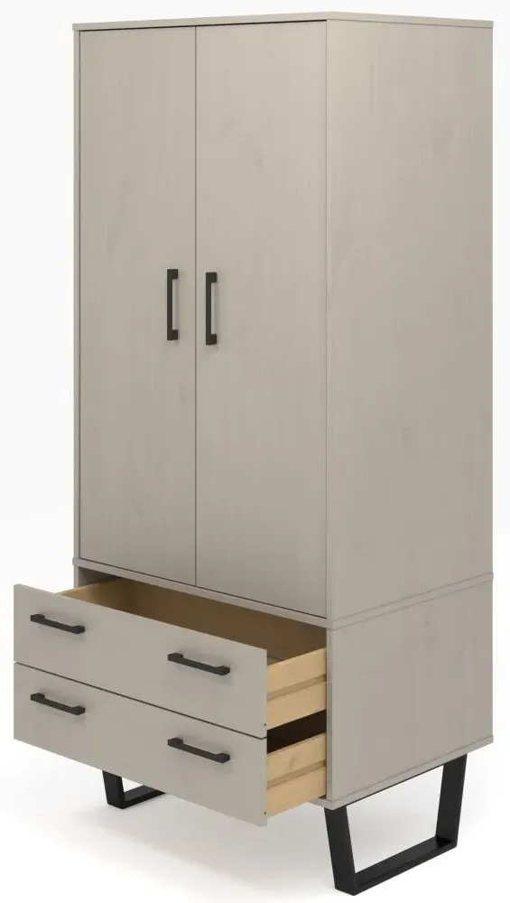 Tensas 2 Door 2 Drawer Wardrobe with U Legs - Grey