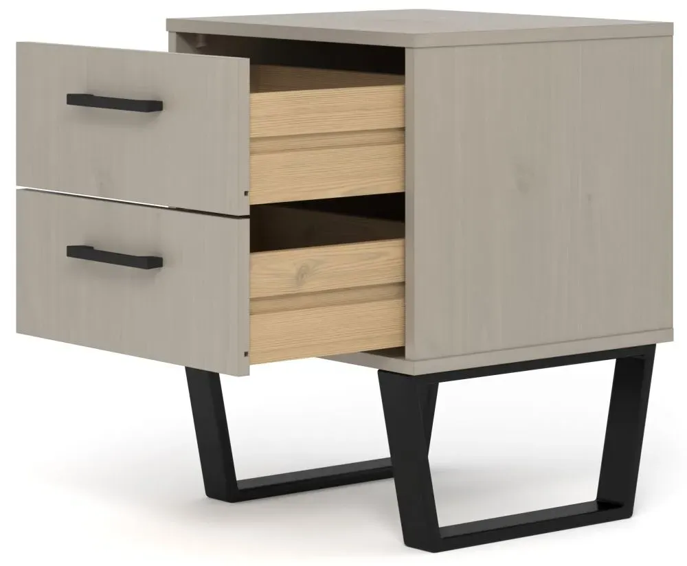 Tensas 2 Drawer Bedside Cabinet with U Legs - Grey