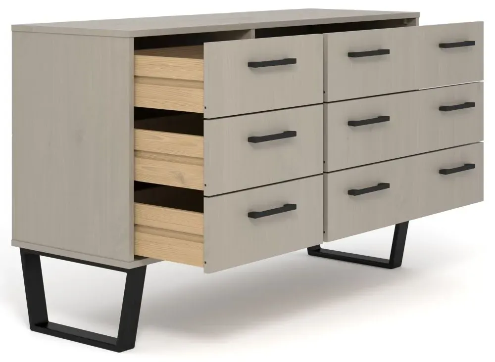 Tensas 6 Drawer Wide Chest with U Legs - Grey