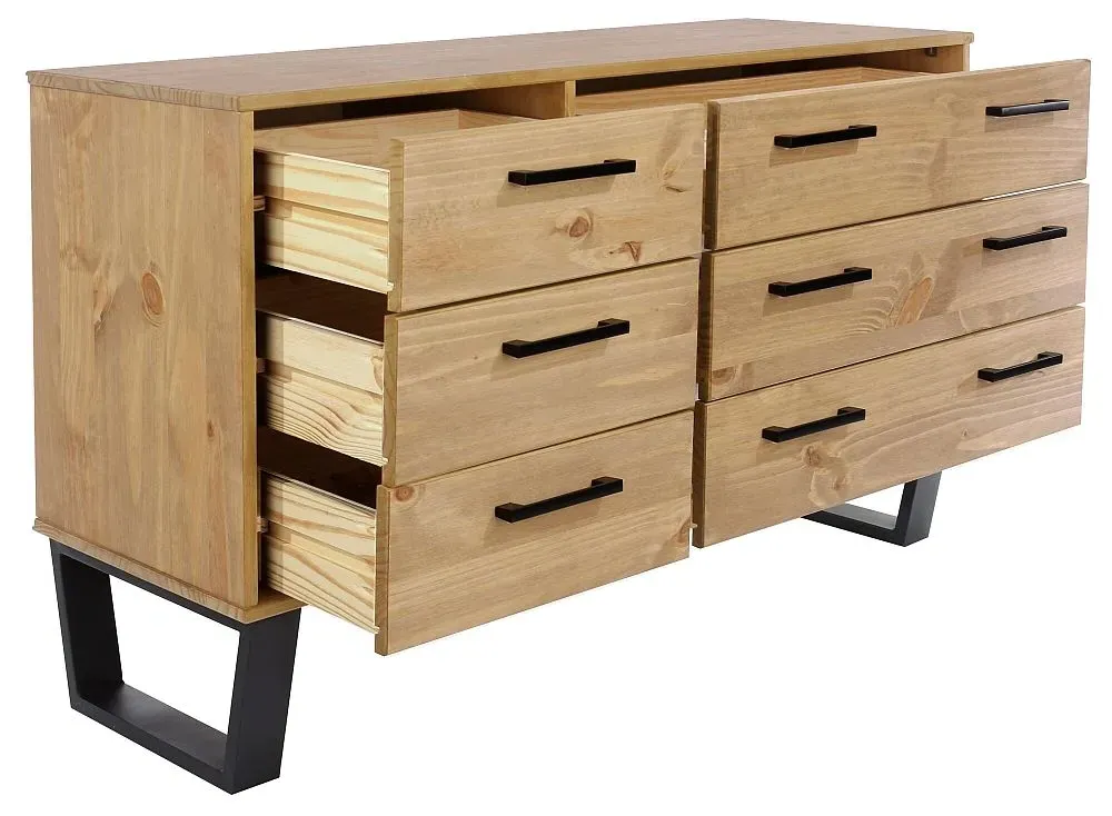 Tensas 6 Drawer Wide Chest with U Legs - Oak Effect