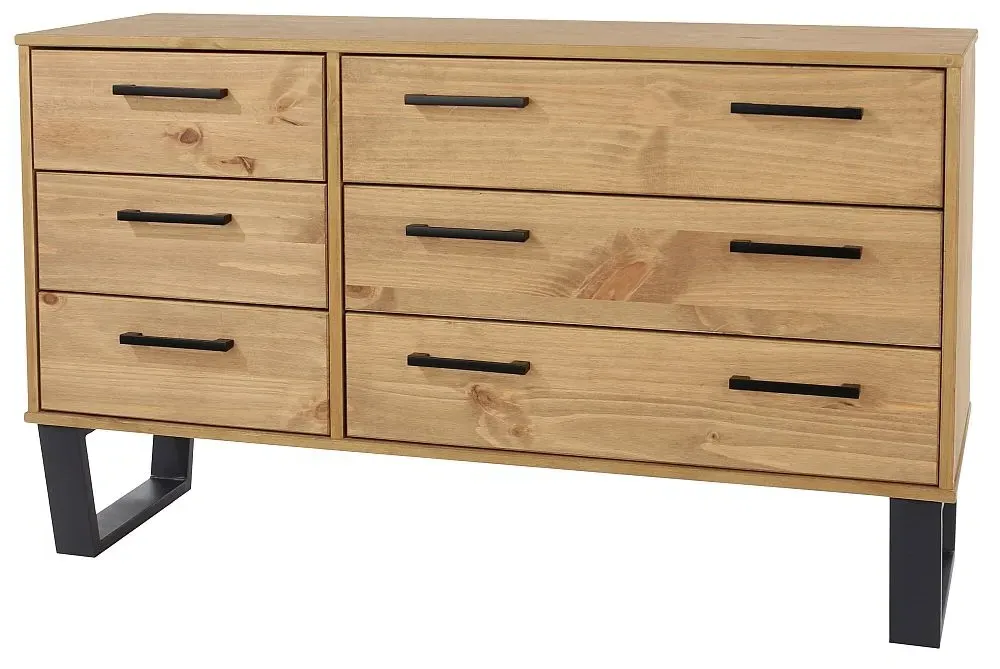 Tensas 6 Drawer Wide Chest with U Legs - Oak Effect