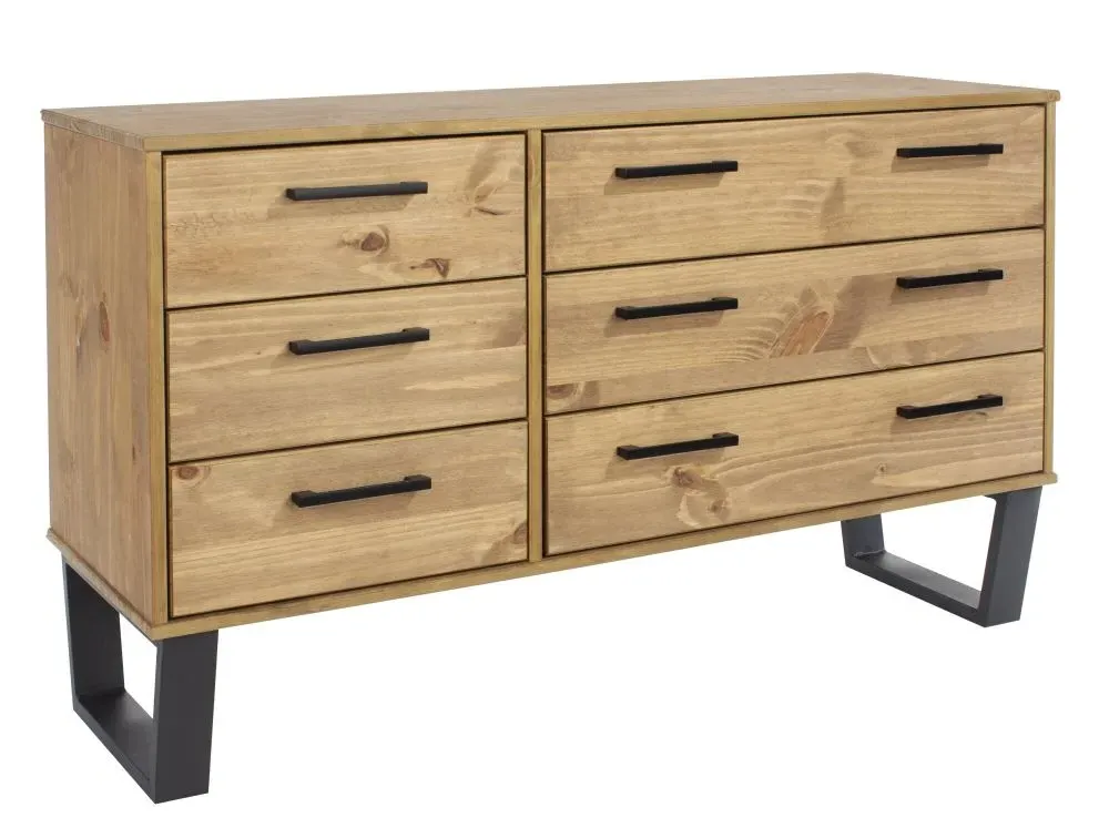 Tensas 6 Drawer Wide Chest with U Legs - Oak Effect