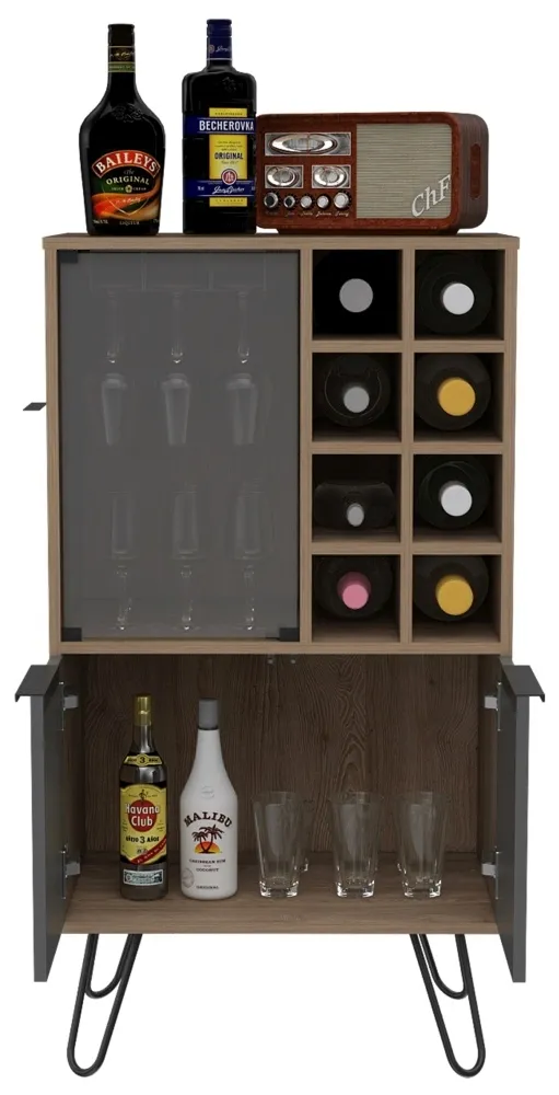 Valley Wine Cabinet with Hairpin Legs - Grey