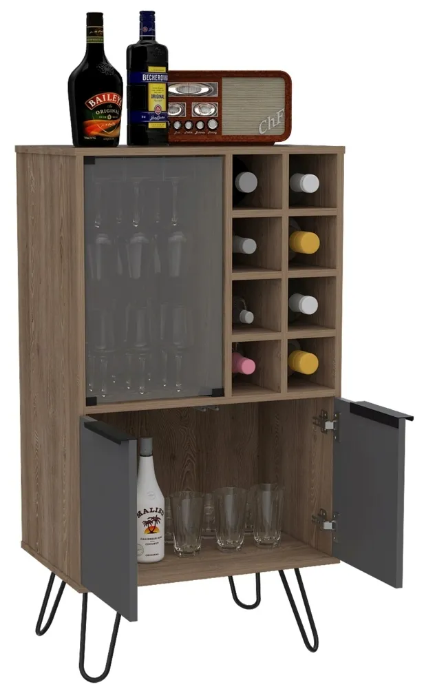 Valley Wine Cabinet with Hairpin Legs - Grey