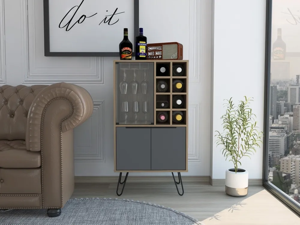Valley Wine Cabinet with Hairpin Legs - Grey