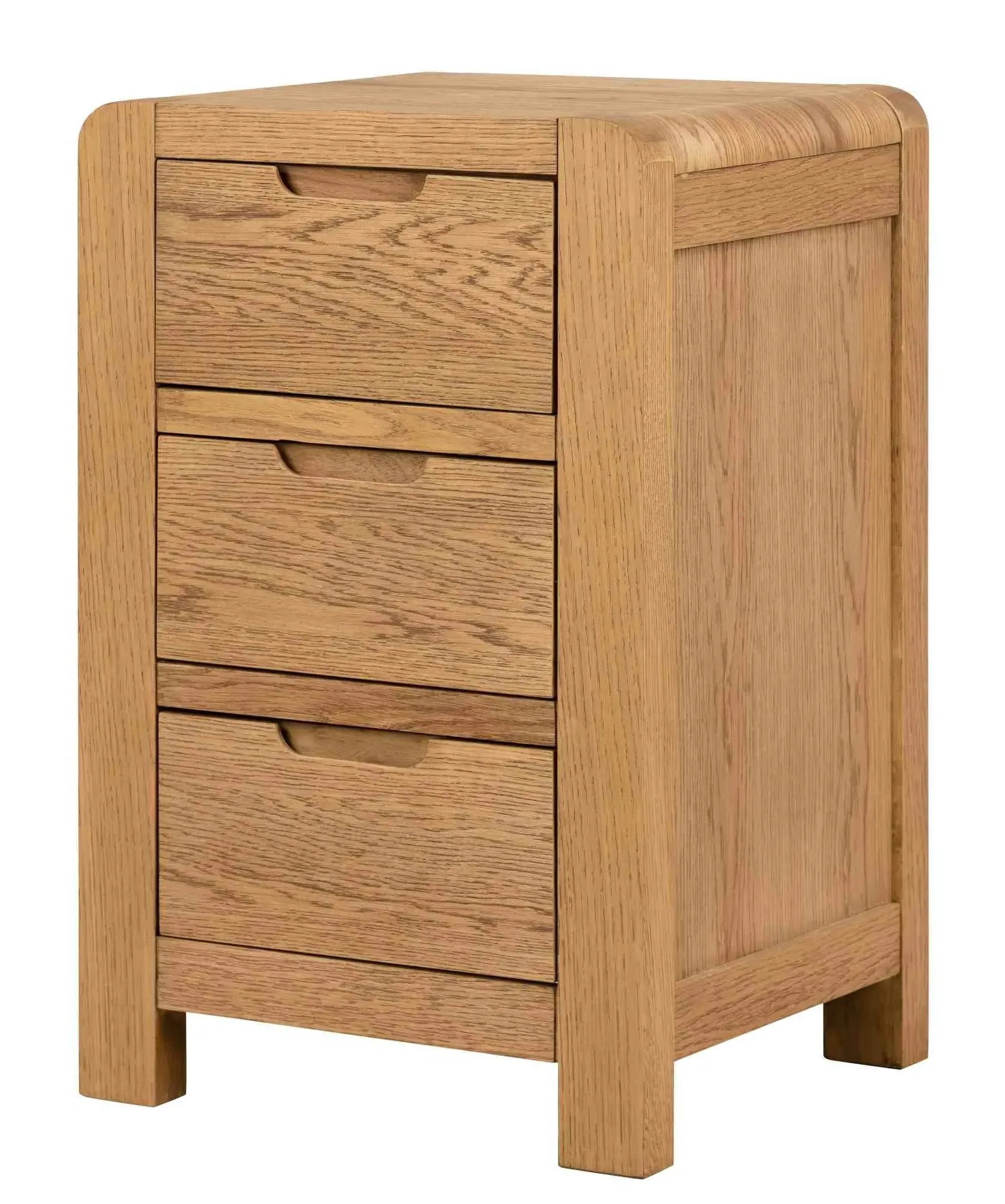 Bergen 3 Drawer Bedside Cabinet - Lacquered, Oak