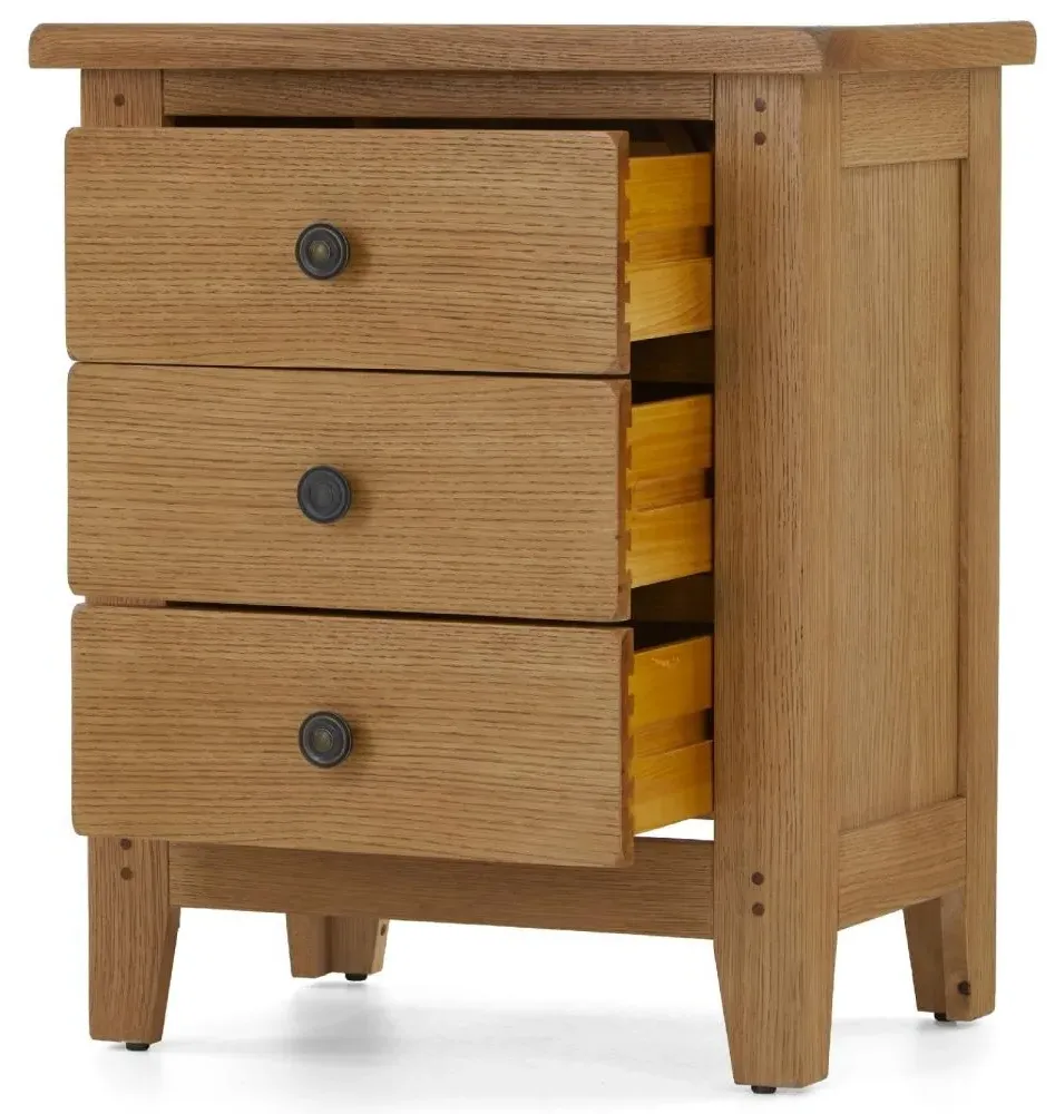 Burford 3 Drawer Bedside Cabinet - Hand Waxed, Oak