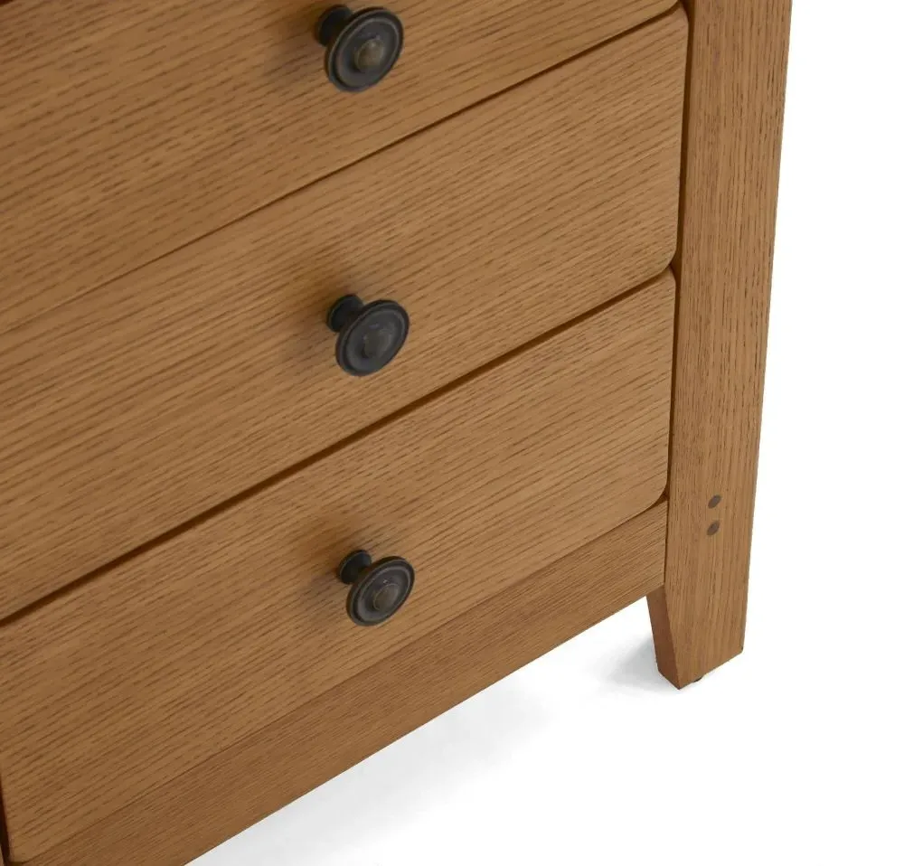 Burford 3 Drawer Bedside Cabinet - Hand Waxed, Oak