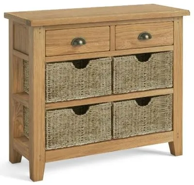 Burford Oak 2 Drawer Console Table with Basket - Hand Waxed