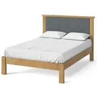 Burford Oak Bed Frame with Upholstered Headboard - Hand Waxed