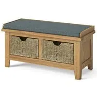Burford Oak Storage Bench with Basket - Hand Waxed