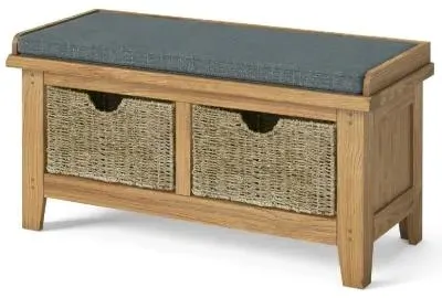Burford Oak Storage Bench with Basket - Hand Waxed image