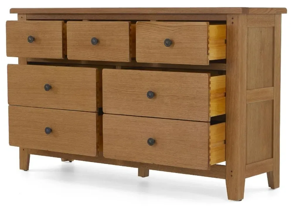 Burford Oak Wide Chest of Drawers - Hand Waxed