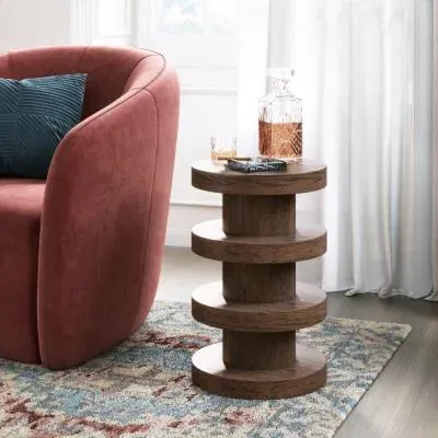California Bobbin Round Side Table - Dark Oak