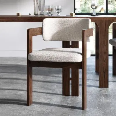 California Dining Chair Set of 2 - Boucle Cream, Dark Oak image