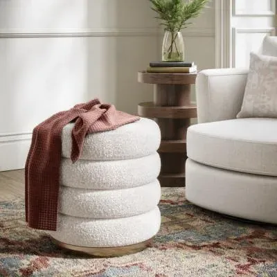 California Round Footstool - Cream, Boucle image