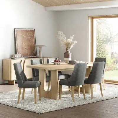 Cara Oak 6-8 Seater Extending Dining Set with Luna Chairs - Charcoal