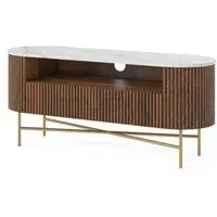 Harvard 120cm Fluted Curved TV Unit - Walnut, Marble