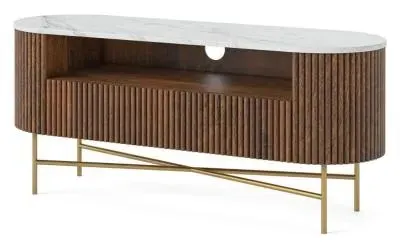 Harvard 120cm Fluted Curved TV Unit - Walnut, Marble