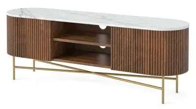 Harvard 150cm Fluted Curved TV Unit - Walnut, Marble