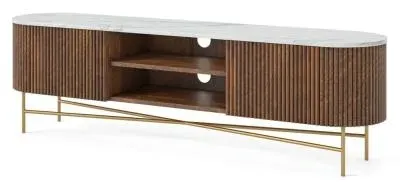 Harvard 180cm Fluted Curved TV Unit - Walnut, Marble