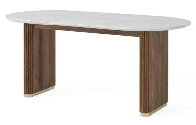Harvard 6-Seater Oval Fluted Dining Table - Walnut, Marble image