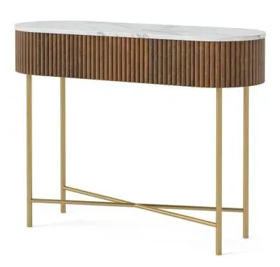 Harvard Fluted Curved Console Table - Walnut, Marble image