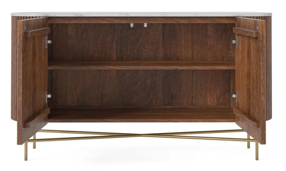 Harvard Medium 2 Door Fluted Curved Sideboard - Walnut, Marble
