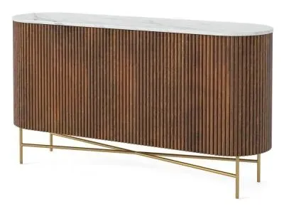 Harvard Medium 2 Door Fluted Curved Sideboard - Walnut, Marble