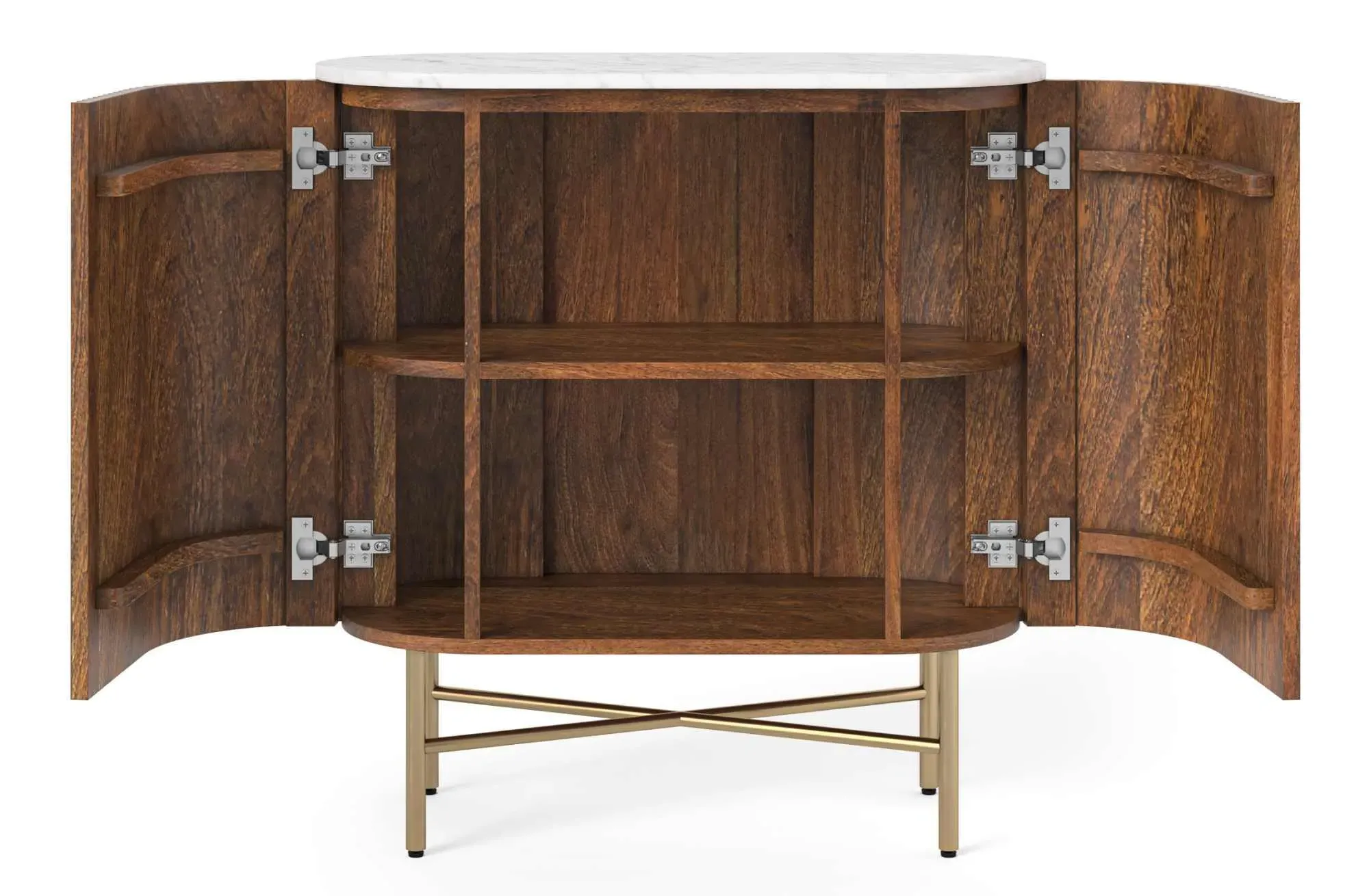 Harvard Mini 2 Door Fluted Curved Sideboard - Walnut, Marble